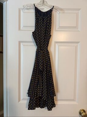 Ann Taylor Navy Polka Dot Sleeveless Dress - Yellow Dot